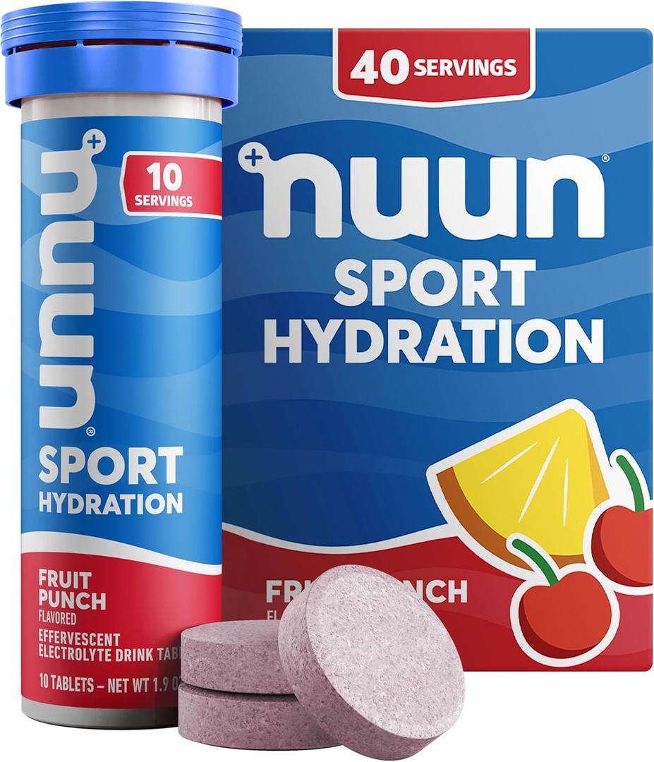 Nuun Sport Electrolyte Tablets with Magnesium, Calcium, Potassium, Chloride & Sodium, Gluten Free & Vegan, Fruit Punch, 4 Pack (40 Servings Total) Best By: 01/2026