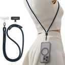 TORRAS Phone Lanyard Crossbody with 2 Phone Tabs, Adjustable Anti Theft Strap for All Cellphones, Premium Metal Buckles, Skin-Friendly, Universal Cellphone Neck Lanyard for Travel Essentials, Deep Blue