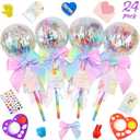 Deerher Valentines Day Gifts for Kids - 24 Pack Giant Rainbow Stationery Set with Valentine's Cards for School Classroom Class Party Favor - Valentine Gift Exchange for Boys Girls Toddler