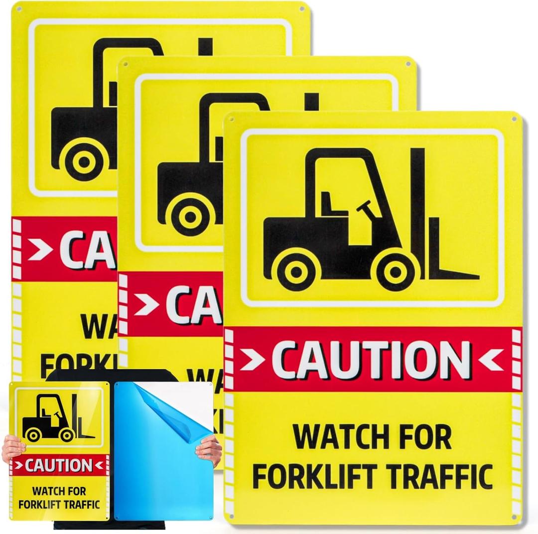 3 Pack "Caution - Watch For Forklift Traffic" Sign, 10" x 14" Aluminum Watch For Forklift Safety Signs, Reflective Warning Sign for Indoor Outdoor Use, Fade-Resistant, UV Protected, Waterproof