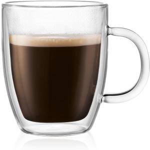 Bodum 10oz Bistro Double Wall Insulated Mug, High-Heat Borosilicate Glass, Set of 1, Clear