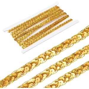 MECCANIXITY 5 Yards Sequins Beaded Lace Trim 0.4 Inch Sequin Braid Trim Strip Paillette Ribbon for Crafts, Embellishments, DIY Sewing Costume Dark Gold