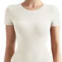 SUUKSESS Women Crew Neck Short Sleeve Thong Bodysuit Shirts Basic Top (Medium, 01 White)