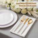 DaYammi 150Pcs Gold Plastic Plates with Disposable Silverware,White Gold Disposable Dinnerware Set - 30 Dinner Plate,30 Dessert Plate,90 Gold Cutlery with White Handles,Fancy Plates for Party Wedding