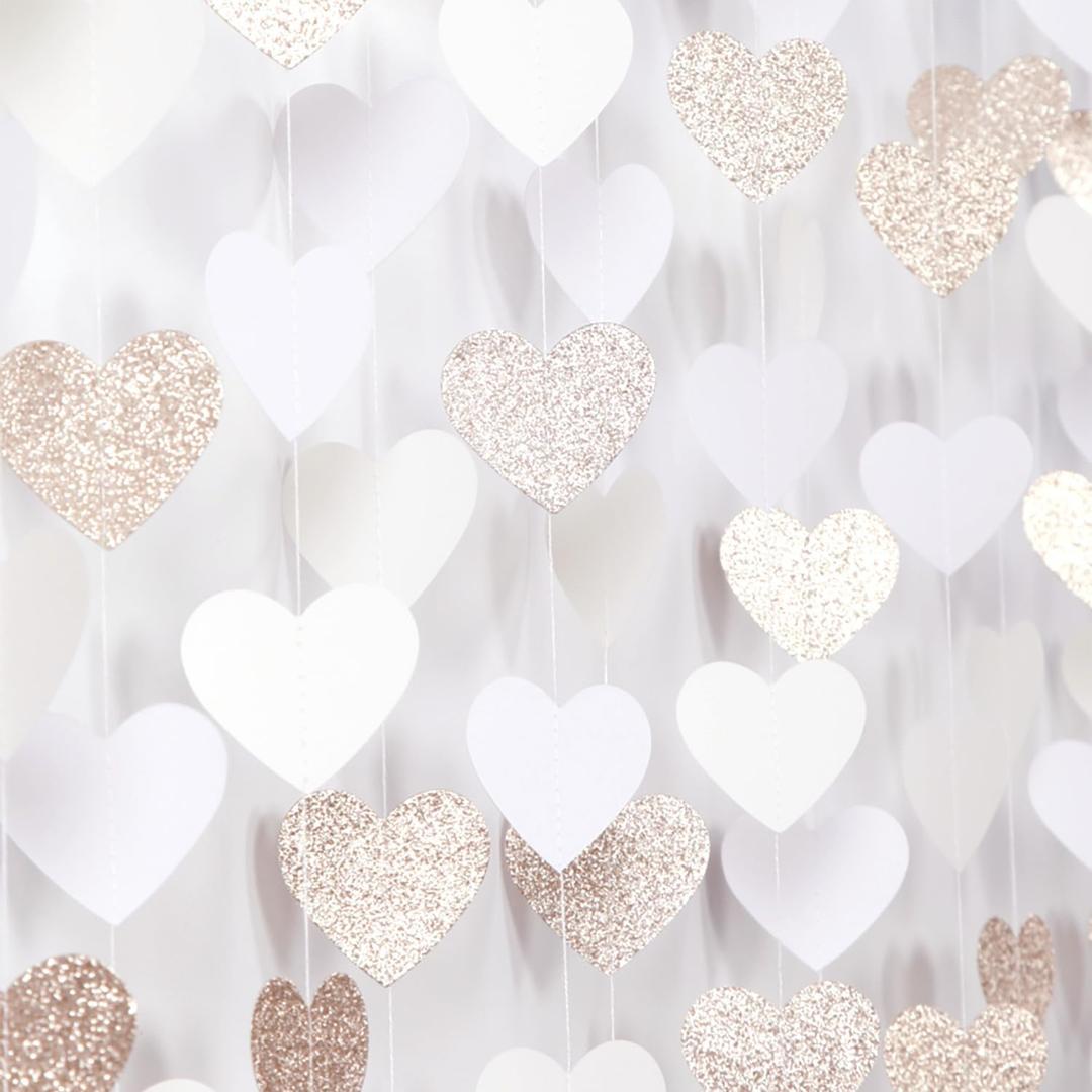 Champagne-Gold Milky-White Birthday Party-Decorations Heart-Garland - 52ft Wedding Hanging Streamers Banner,Bachelorette Engagement Romantic Special Night Baby Bridal Shower Backdrop Decor Burgleda