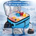 CHANGEMOORE Above Ground Pool Accessories Poolside Storage Basket with Cooler, Heavy Duty Hanging Pool Bag with Top Window, 28L Capacity Fits 30 Cans, Waterproof 500D PVC, Metal Buckles & 6cm Hooks