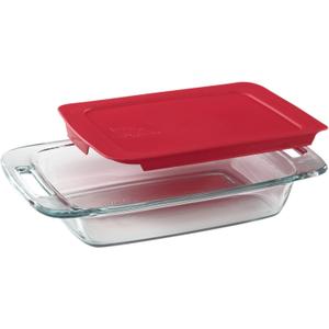 Pyrex Easy Grab 2-Qt Glass Baking Dish with Lid, Tempered Glass Baking Dish with Large Handles, Non-Toxic, BPA-Free Lid, Dishwashwer, Microwave, Freezer and Pre-Heated Oven Safe