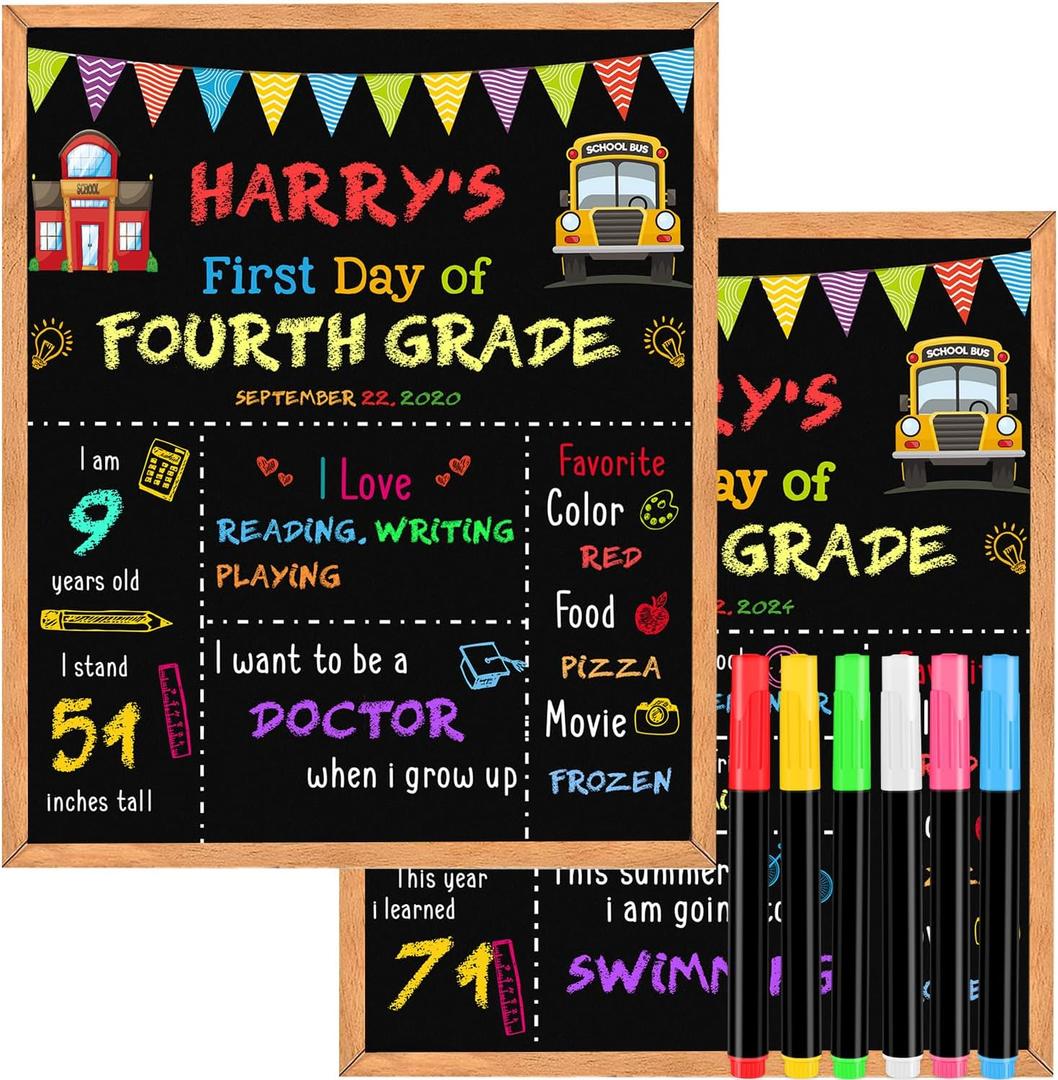First Day of School Sign Board with 6 Liquid Chalk Markers, Double-Sided