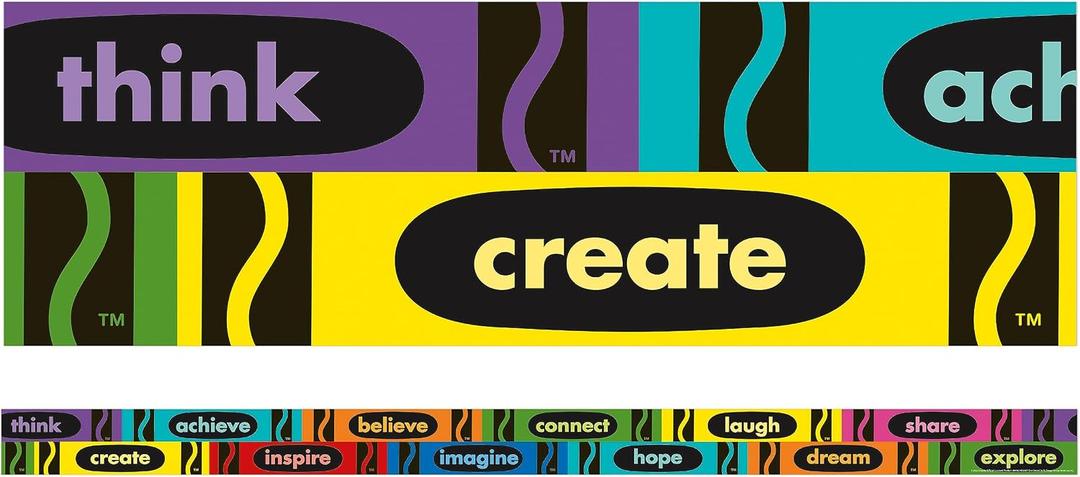 Eureka Crayola Inspirational Words Decorative Classroom and Bulletin Board Trim for Teachers, 2.25" Wide, 12 Strips for 37 Total Feet, OSFA