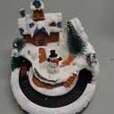 Animated Musical Christmas Village Figurines - Church Building and Snowman Statues with Rotating Train, LED Lights and Music - Battery & USB Powered Xmas Gifts and Festive Home Collection Decorations