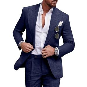 Diaryan Linen Men Suit Set Casual Tuxedo 2 Piece Regular Fit Blazer One Button Solid Jacket and Pants for Prom Wedding Party XXL