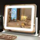 ROLOVE Vanity Mirror with Lights 15"x12", Lighted Makeup Mirror with 10X Magnification, 3 Color Lighting & Dimmable Brightness, Light Up Mirror for Desk, Bedroom, Bathroom (White)