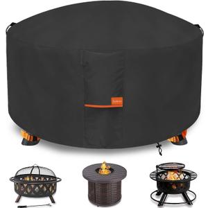 Fire Pit Cover,Outdoor Heavy Duty 600D 100% Waterproof Fire Pit Cover Round,Weatherproof Firepit Covers Round 50" Dia x 24" H,Black