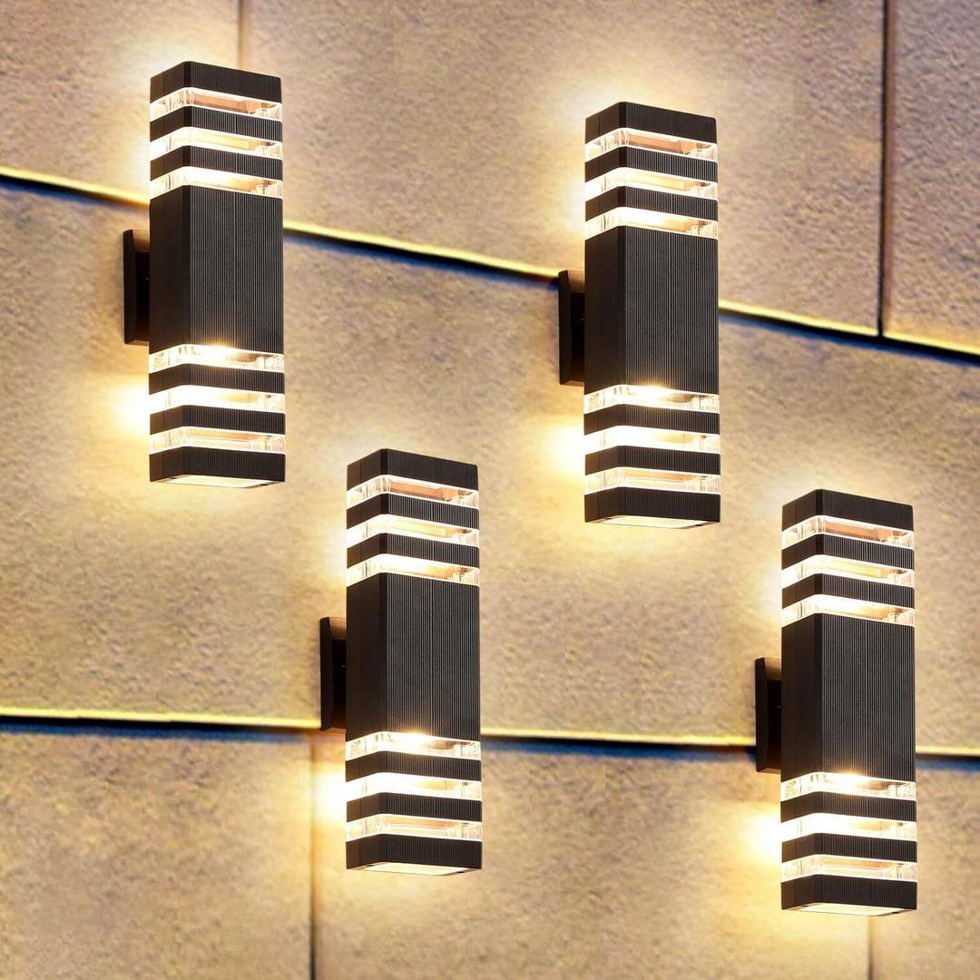 4 Pack Square Up and Down Lights Outdoor Light Fixture,14W IP65 3000K 1100LM Warm White,Porch Lights Outdoor, Aluminum Outdoor Sconce Lights,Exterior Lights for House Porch Garage