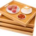 4 Pack Large Bamboo Serving Tray with Handles - 18 x 13 Inch Wooden Dinner Tray, Home Kitchen Decorative Tray, Breakfast Trays for Eating on Couch, Lap Trays, Coffee, Kitchen, Picnic