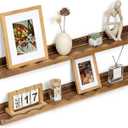 Fun Memories Picture Ledge Shelf for Wall, 36 inch Pine Wood Nursery Book Shelves Set of 2- Wall Book Shelves for Kids Room, Home Decor - Kitchen Spice-Carbonized