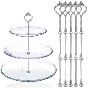 Happy Will 3 Tier Cake Stand Hardware Kits Heavy Duty for Tiered Fruit Cake Plate Stand Stable Handle Fitting Hardware Rod Cupcake Holder Support Silver Crown 4 Sets（Plate not Included）