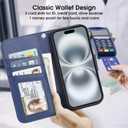 Arae Compatible with iPhone 16 Case Wallet with Card Holder, Wristlet Strap Wallet Flip Cover for iPhone 16 6.1 inch Men/Women, RFID Blocking, Kickstand,Litchi Blue