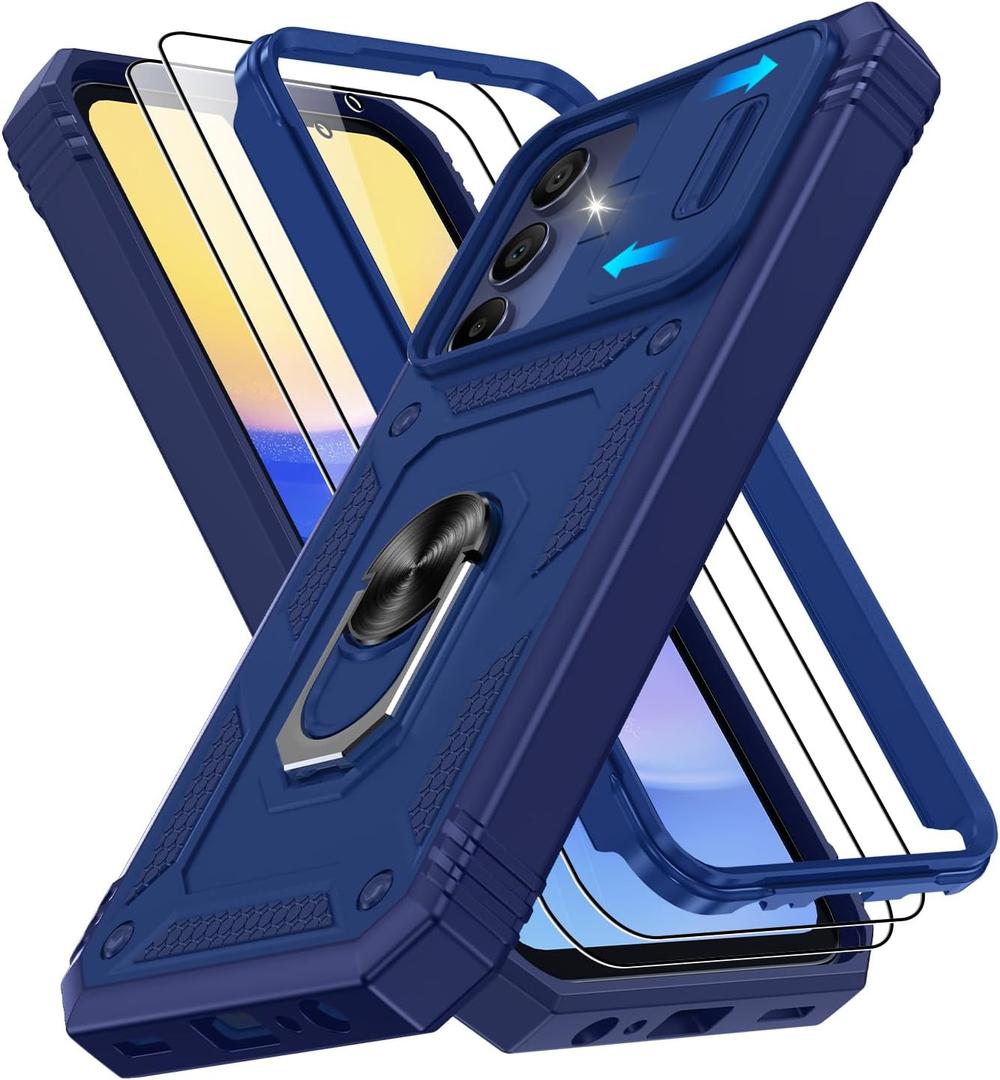 Gritup for Samsung Galaxy A13 4G Case with 2PCS Screen Protector, Build in 360 Rotating Ring Kickstand, Military Grade Protective Cover for A13 4G Phone, Blue