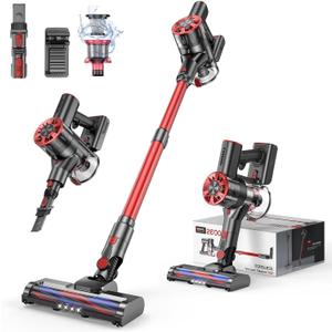Comvtu Cordless Vacuum Cleaner for Home, 80,000PRM Powerful 4 in 1 Lightweight Stick Vacuum with 2 Adjustable Suctions, Max 40 Mins Runtime, 2600mAh Rechargeable Vacuum Cleaners (Vermilion)