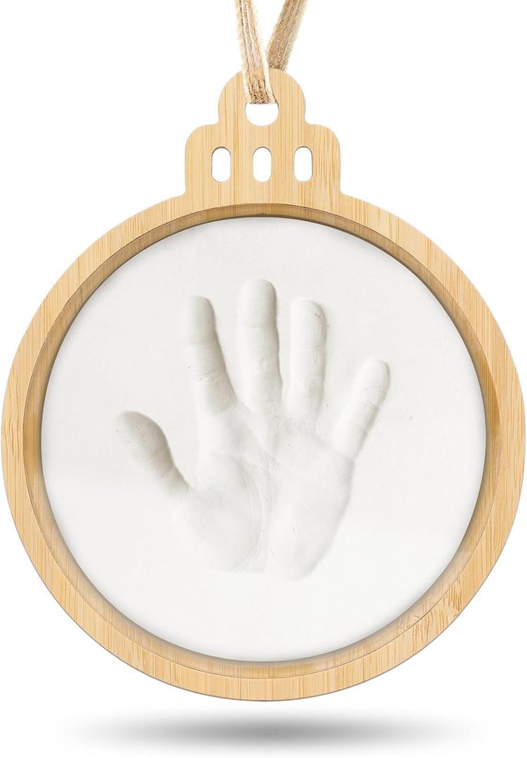 Creawoo Baby Imprint Frame Handprint Footprint Christmas Keepsake Ornament Kit, Personalized Holiday DIY Christmas Gift for New Born Baby Boys Girls Shower with Ring Tool and Display Bell Shaped Frame
