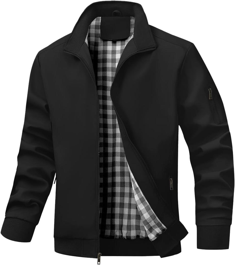 Wizoat Men's Bomber Jacket Lightweight Casual Windbreaker Jackets Zip Up Coat (3X-Large, Black)