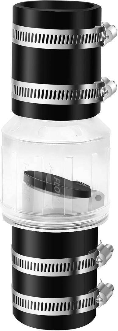 2" Check Valve-Silent Sump Pump Check Valve with Spring-Loaded Flapper, Check Valve for Backflow Prevention, Includes Steel Clamps Fit 7-1/4" Gap in 2-Inch Schedule 40 PVC