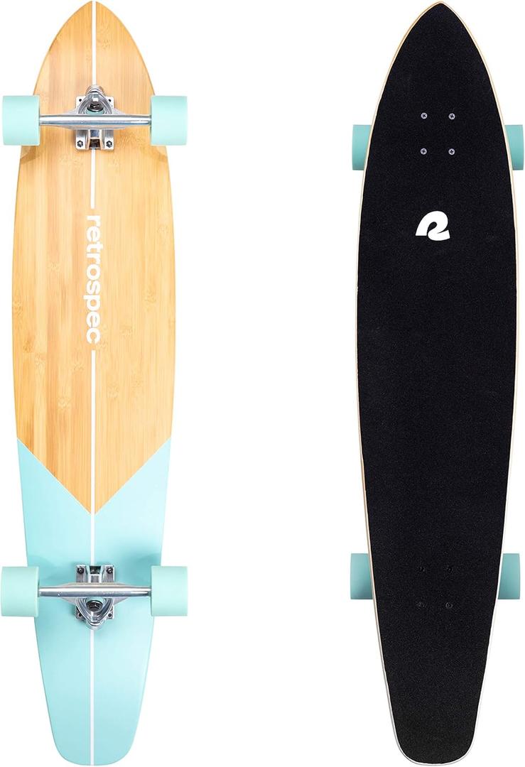 Retrospec Zed Pintail & Cruiser Longboard Adult Skateboard - 44in Bamboo & Canadian Maple Deck with ABEC-7 Bearings, 70mm PU Wheels for Commuting & Carving (Aqua Fishtail)