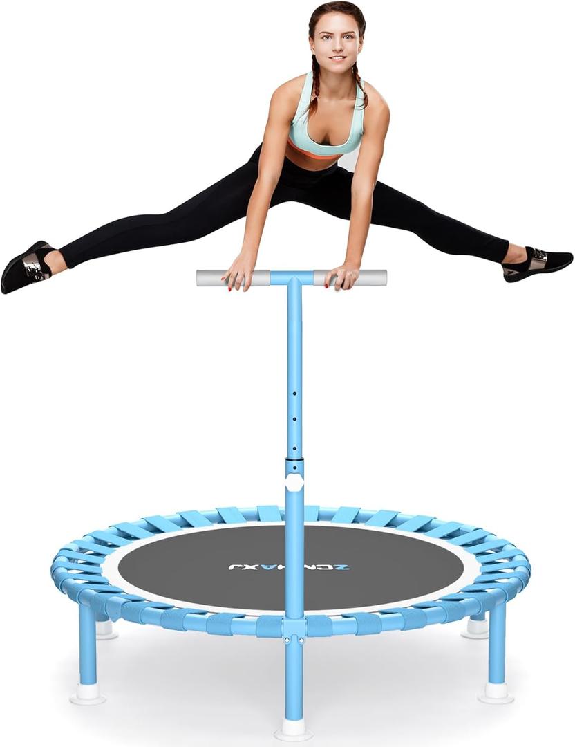 ZCMHAXJ Foldable Mini Trampoline, 40" Rebounder Trampoline for Adults & Kids, 450lbs Capacity with T-Shaped Adjustable Bar, Indoor Fitness Workout Exercise Equipment
