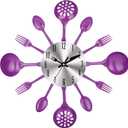14 Inch Cutlery Kitchen Wall Clocks with Fork and Spoon Dial, Silent Clock Movement and Battery Operated, Great Wall Decor and Nice Housewarming Gifts
