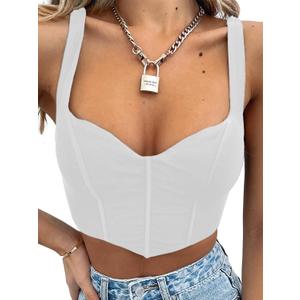 Women Y2k Corsets Square V Neck Double Lined Crop Tank Top Sexy Dance Tops (Small, 01-white)