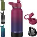 CIVAGO 32 oz Insulated Water Bottle With Straw, Stainless Steel Sports Water Cup Flask with 3 Lids (Straw, Spout and Handle Lid), Wide Mouth Travel Thermal Mug, Dark Rainbow