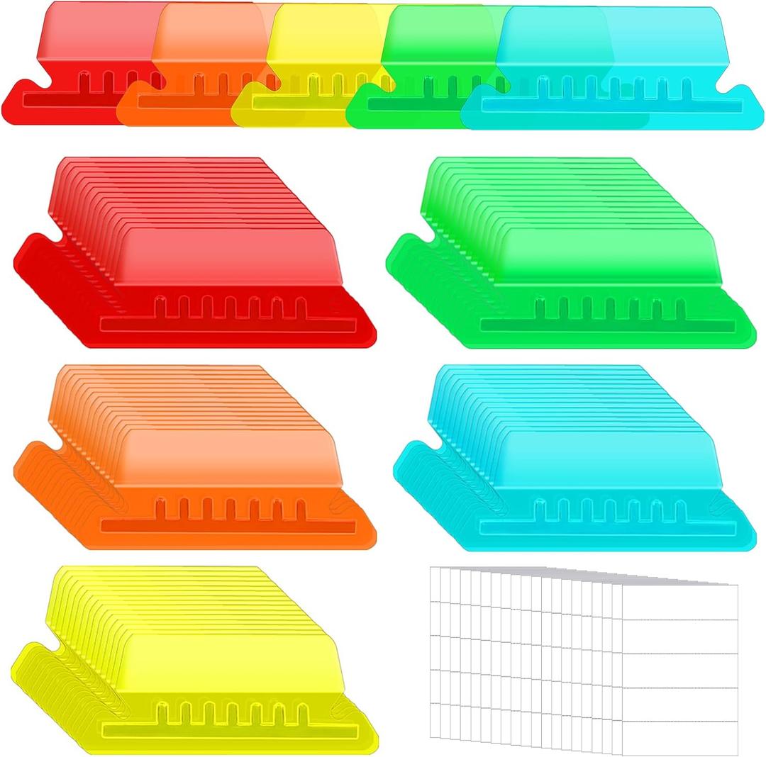 200 Pcs Hanging File Folder Tabs and 200 Pcs 2 Inch Inserts Labels, Plastic File Folder Tabs for Hanging Folders Files (Multicolor)