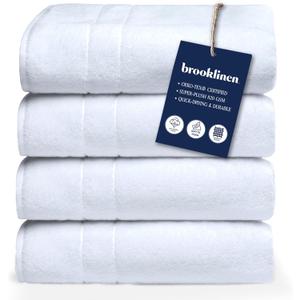 Brooklinen Super-Plush Turkish Cotton Bath Towel Set - Includes 4 Bath Towels Cotton, 820 GSM, Highly Absorbent, Machine Washable, Perfect for Home & Bathroom (White)