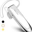 New Bee Bluetooth Earpiece V5.0 Wireless Handsfree Headset with Microphone 24 Hrs Driving Headset 60 Days Standby Time for iPhone Android Samsung Laptop Trucker Driver (White)
