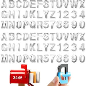 ReliThick 72 Pcs 3D Mailbox Number 0-9 Stickers Letters Alphabet Adhesive House Metal Plating Address Street Stickers for Apartment Residence Mailbox Signs, 2 x 1.2''