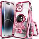 NGB Supremacy Compatible with iPhone 13 Pro Max Case (6.7 inch) with Tempered Glass Screen Protector/Wrist Strap, Liquid Floating Glitter Girls Women Kids Cute Case (Astronaut Rose Gold)