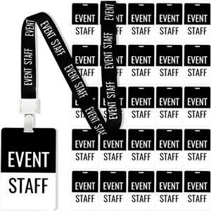 25 Sets Event Staff Lanyard with PVC Pass Card, Black Breakaway Lanyard, Badge Holder, ID Holder for Backstage School Concert Party Birthday Gaming