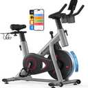 MERACH Exercise Bike, Brake Pad Stationary Bike with Exclusive App, Low Noise Indoor Cycling Bike with 300lbs Weight Capacity, Tablet Mount and Fitness Courses for Weight Loss (Magnetic-Grey)
