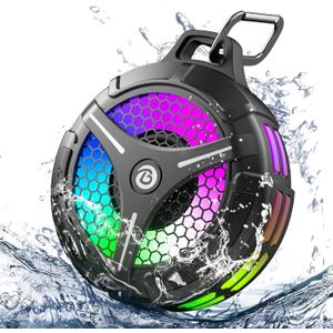 Waterproof Bluetooth Shower Speaker with Suction Cup, IPX7 Bathroom Speaker, 15W Loud Stereo Sound, Deep Bass, TWS Pairing, RGB Lights, Portable Speaker Gift for Men & Women