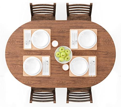 UMINEUX Oval Fitted Vinyl Tablecloth with Elastic Edged & Flannel Backing, Waterproof Wipeable Oval Table Cover - Fits Tables up to 42"X68" (Wood)