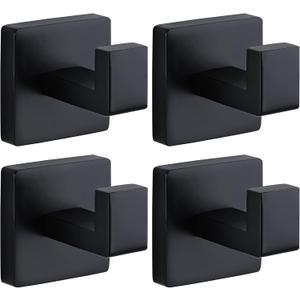 Towel Hooks for Bathrooms Robe Hook Coat Hook 4 Pack Matte Black Stainless Steel Heavy Duty Wall Mounted Square Hooks for Bathroom Kitchen Bedroom