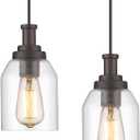 Zeyu 2 Pack Farmhouse Pendant Light Fixtures, Industrial Hanging Light for Kitchen Island, Clear Glass Shade, Oil Rubbed Bronze Finish, ZG33M1L-2 ORB (4.7 Inch | 2 Pack)