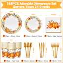 168Pcs Fall Thanksgiving Paper Plates and Napkins for Thanksgiving Fall Theme Autumn Leaves Pumpkin Party Supplies