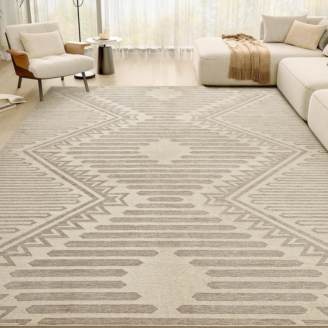 Textured Tufted Boho 8x10 Area Rugs for Living Room Rug Carpet Bedroom Rug Nursery Rugs Washable Neutral Modern Farmhouse Luxury Non Slip Beige Brown