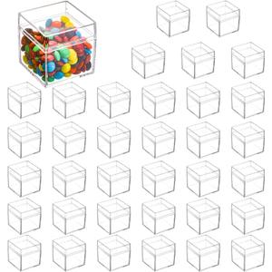 Okllen 36 Pack Acrylic Boxes with Lid, Clear Square Cubes Treat Gift Boxes Candy Storage Container for Candy, Little Trinkets, Jewelry, Party Favor, 2''x2''x2''/5x5x5CM