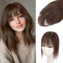 S-noilite Hair Toppers for Women Real Human Hair, 100% Real Human Hair Toppers with Bangs for Women with Thin Hair,2.25"*6" Lace Silk Base 10 inch Dark Brown