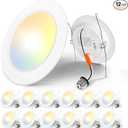 Amico Recessed Lighting 5/6 Inch, 6 Pack 5CCT Flat LED Can Lights, 2700K/3000K/4000K/5000K/6000K Selectable,12W Eqv 110W, 1050LM Brightness, Retrofit Installation - ETL & FCC, White