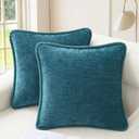CaliTime Decorative Couch Throw Pillow Covers 18 X 18 Inches Pack of 2 Cozy Chenille Piping Edge Cushion Cases for Sofa Bed Living Room Home Ocean Blue