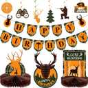 16 Pcs Hunting Birthday Party Decorations Camo Deer Hunting Birthday Decorations Include Banner Deer Table Centerpiece Honeycomb for Party Supplies